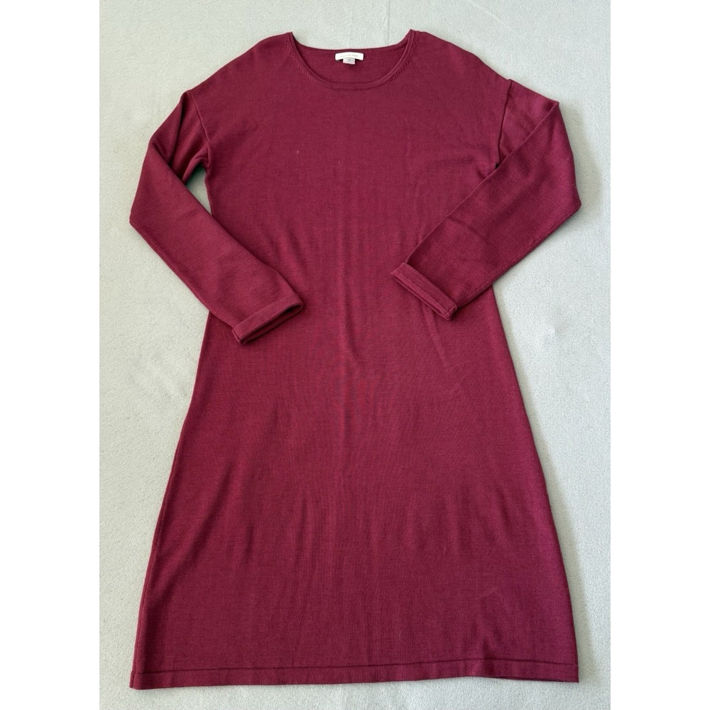 Garnet Hill Merino Wool Sweater Dress Size M Cranberry Red Long Sleeve